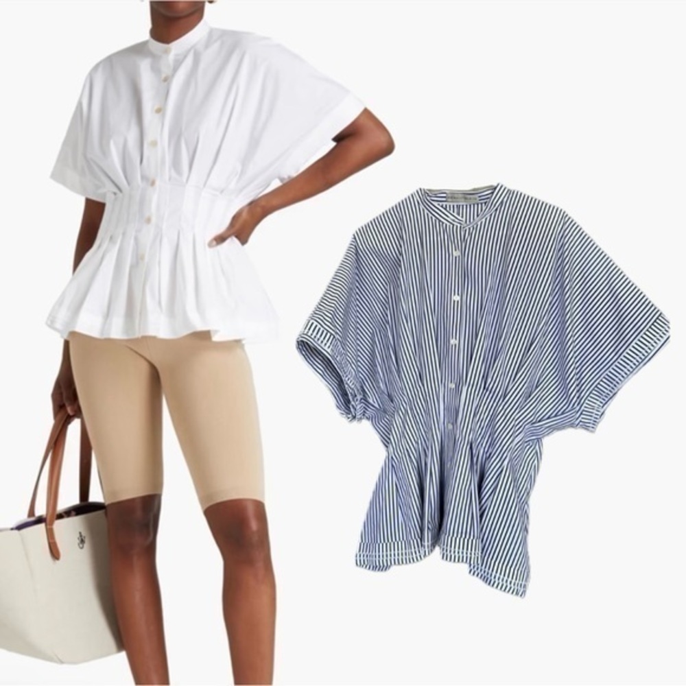 Palmer Harding Cotton Blue White Stripes Short Sleeves Blouse M (10)